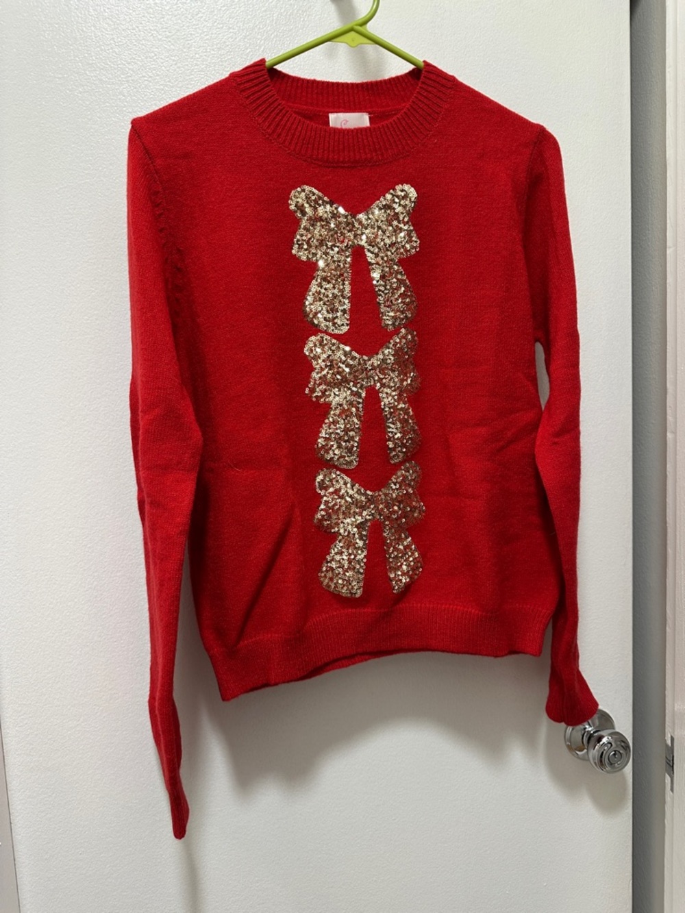 NWT So Me Red Crewneck Sweater with Gold Sequin Bows